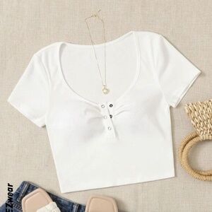 NWOT White Crop Snap Top